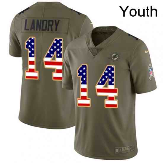 Youth Nike Miami Dolphins 14 Jarvis Landry Limited OliveUSA Flag 2017 Salute to Service NFL Jersey